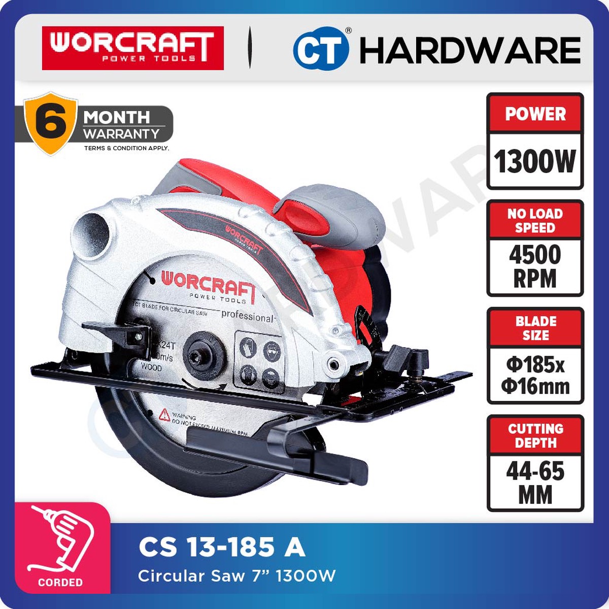 WORCRAFT CS 13-185 A CIRCULAR SAW 7" | 1300W | 4500RPM | 185 X 16MM [ CS13185A ]