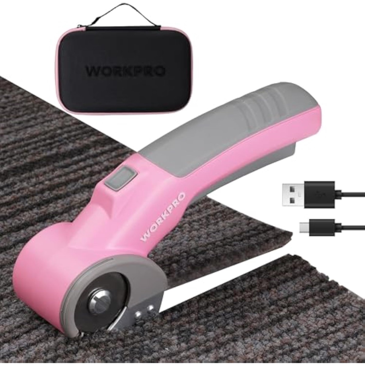 WORKPRO 4V Cordless Electric Scissors/Rotary Cutter with Storage Case - Pink Ribbon