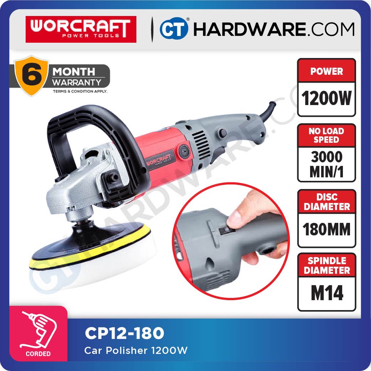 WORCRAFT CP12-180 CORDED CAR POLISHER 7" | 1200W [ CP12180 ]